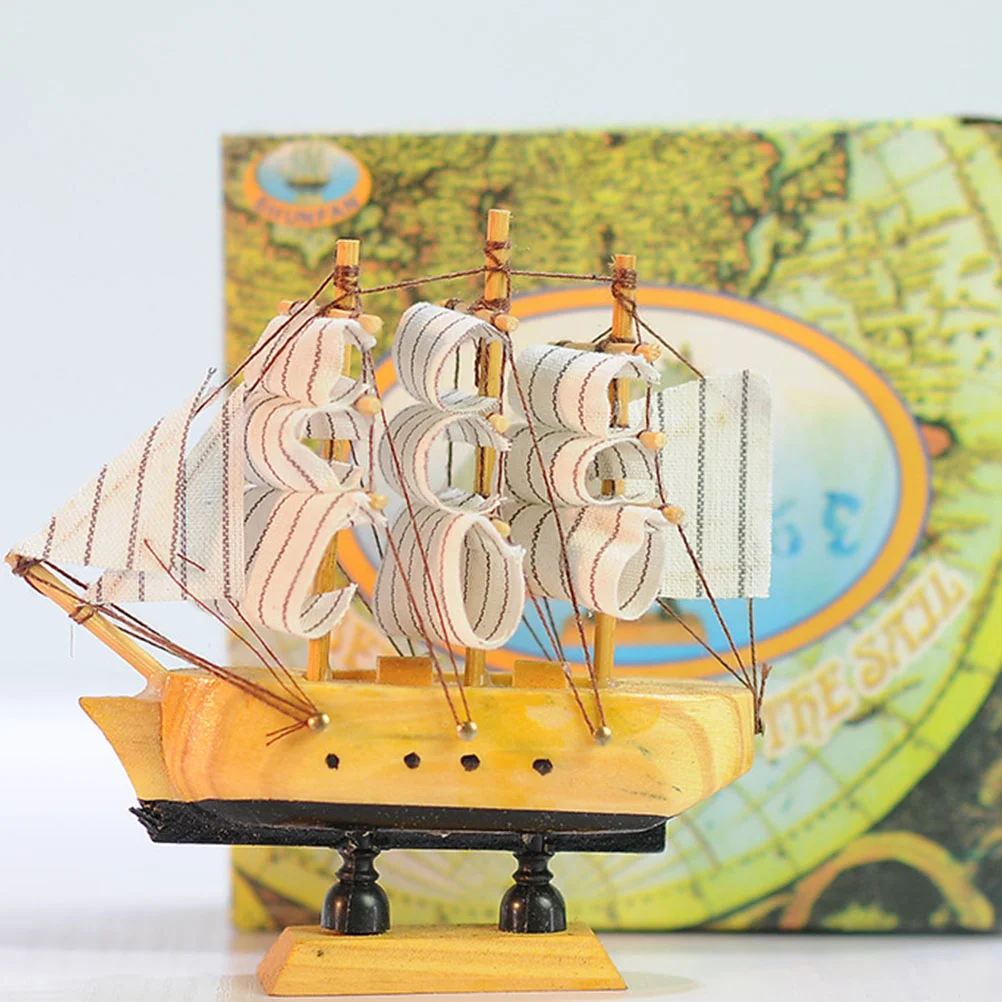 Sailing Model Ornament Wooden Boat Sailboat Craft Adorn Decor Creative Ship Crafts