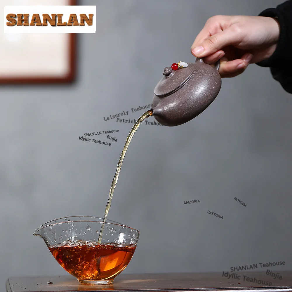 HOYIHM 160ml High-end Yixing Purple Clay Teapots Handmade Sketch Hanjiang Pot Raw Ore Green Gray Coarse Sand Mud Kettle Zisha