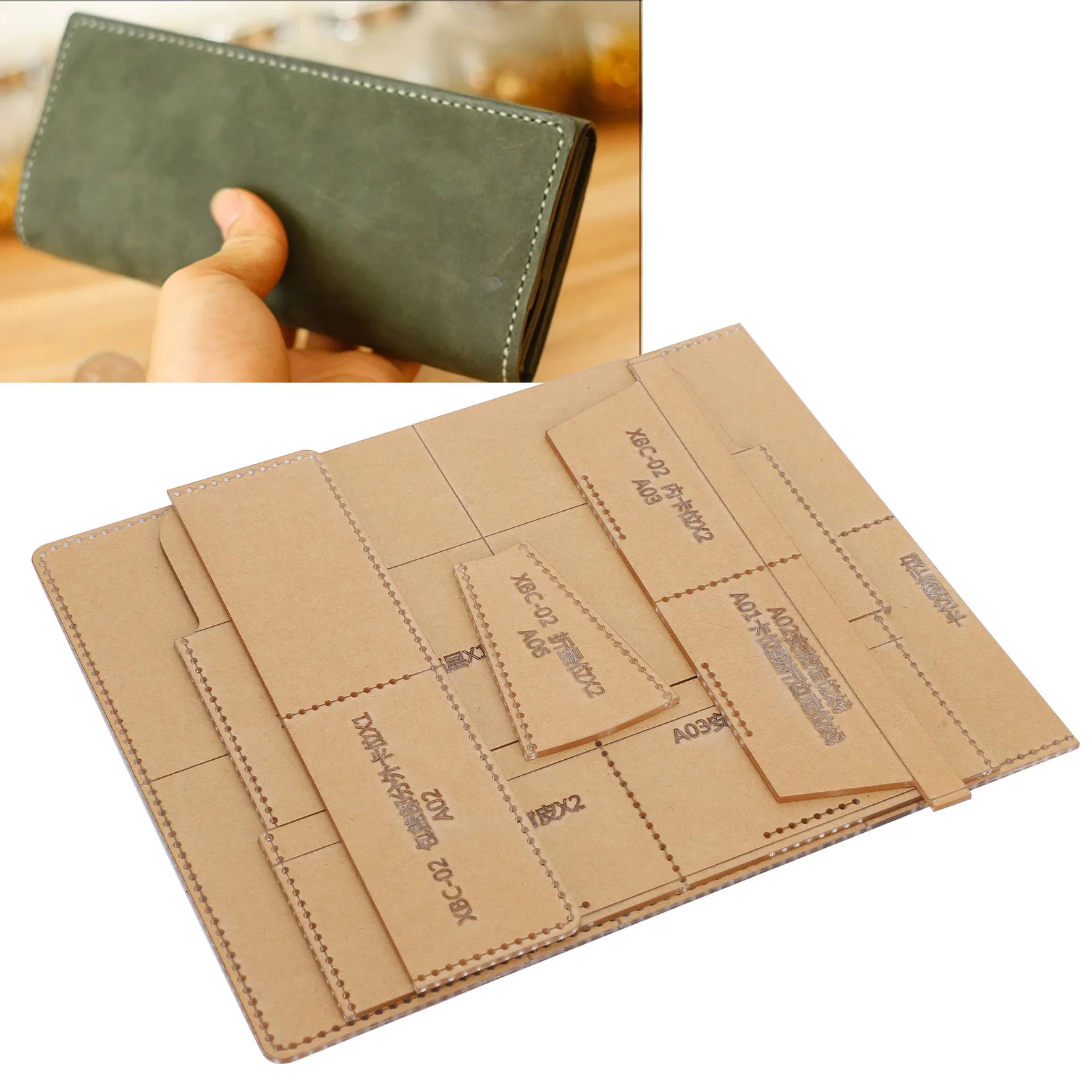 Long purse version type drawing Acrylic template Handmade leather goods DIY design Purse version type leather tools