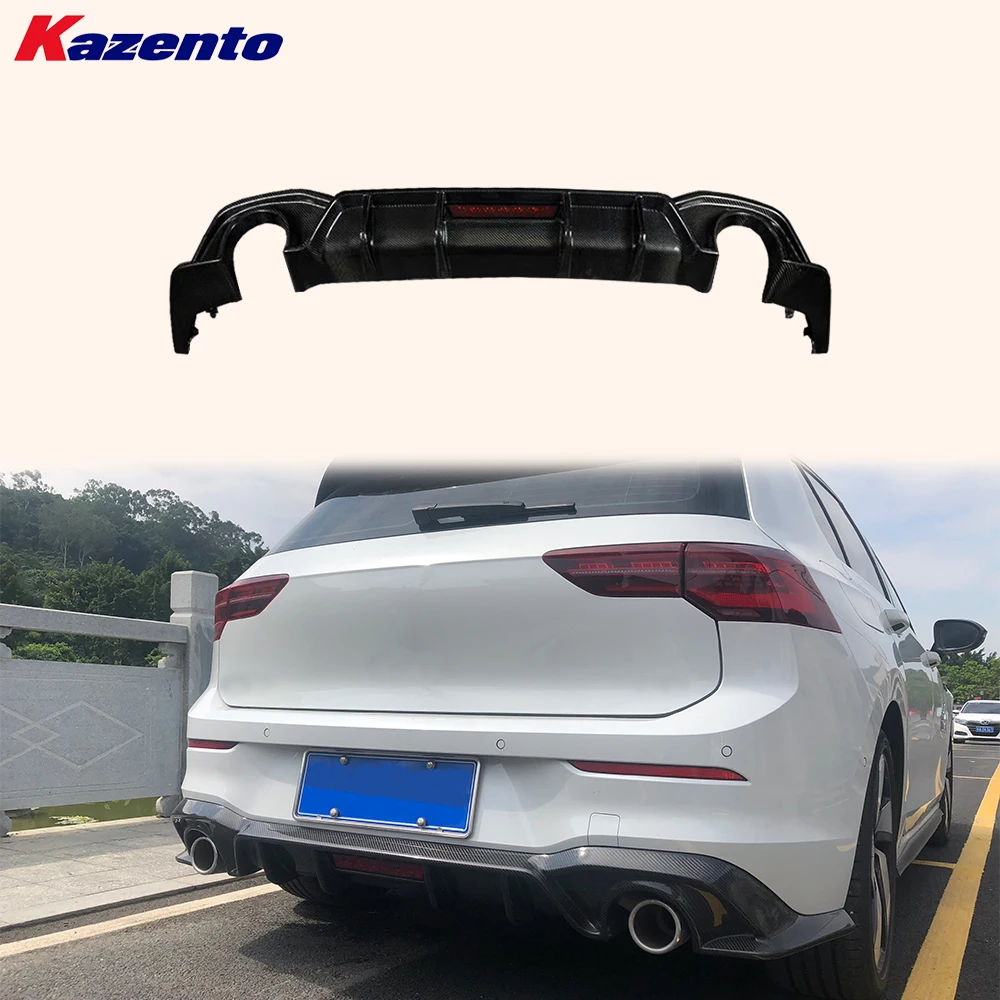 

For VW Golf 8 R GTI 2019-2024 Carbon KZ Style Rear Bumper Diffuser Lip with Light