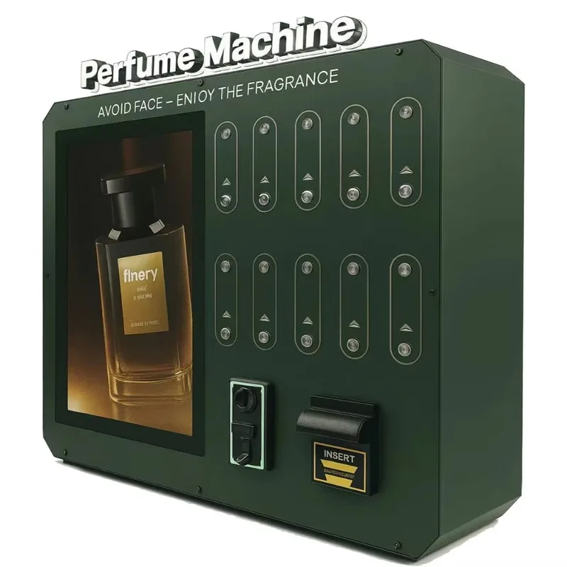 Customized UK Wall Mounted 10 Nozzle Luxury Perfume Vending Machine LED Light Nayax System Mastercard Compatible