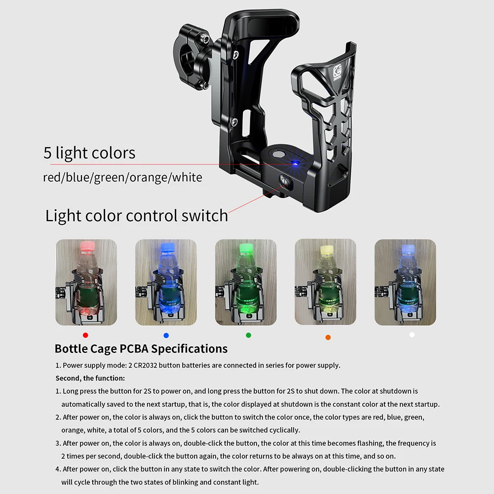 Suporte de bebida para motocicleta com luz led, suporte para copo de bebida para guidão de bicicleta mtb, suporte para garrafa de bicicleta de estrada, acessórios para bicicleta de estrada