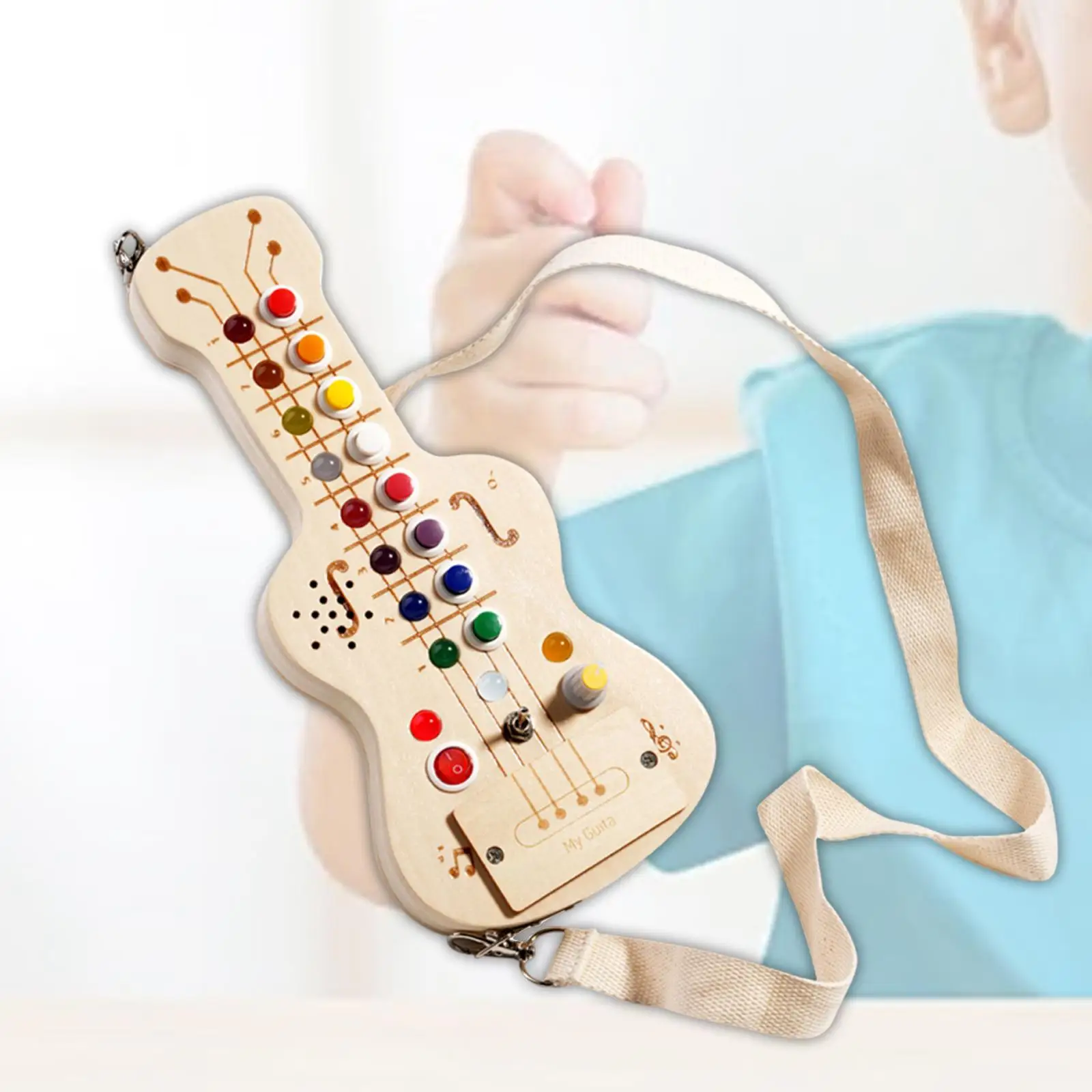 Wooden Guitar Musical Busy Board Hands on Coordination Montessori Education for Child Age 3+ Boys and Girls Airplane Toy Gift