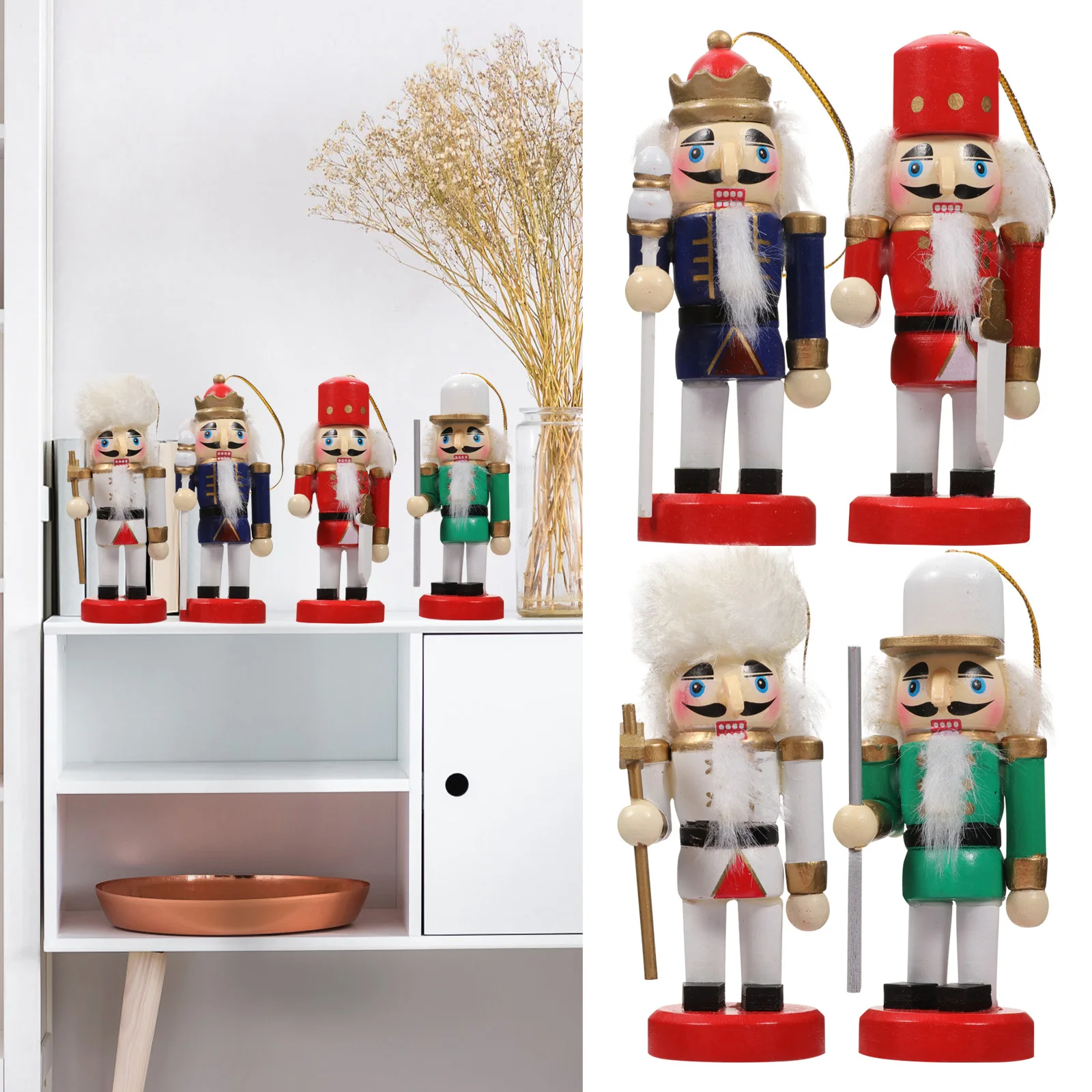 

4Pcs Nutcracker Soldier Decorations Wooden Christmas Ornaments for Home Window Mall Cafe Display Holiday Crafts Gift