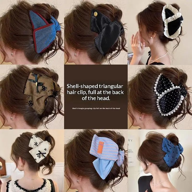 Stoff-Dreieck-Haarspange für Damen, elegante Haarklammer, modische Haarspange für Mädchen, Haarspange für den Hinterkopf, Pferdeschwanz-Haarspange, Haar-Accessoires – Detail 1