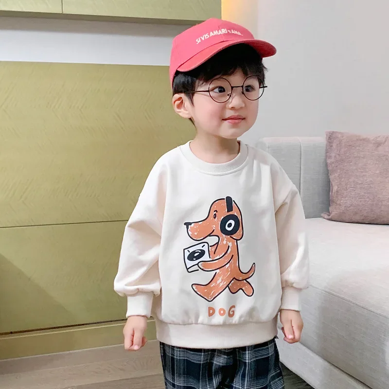 Autumn Baby Boy Cotton Sweatshirt Pullover Casual Cartoon Printed Long Sleeve Hoodies for Toddler Girls Kids Fall Spring Clothes