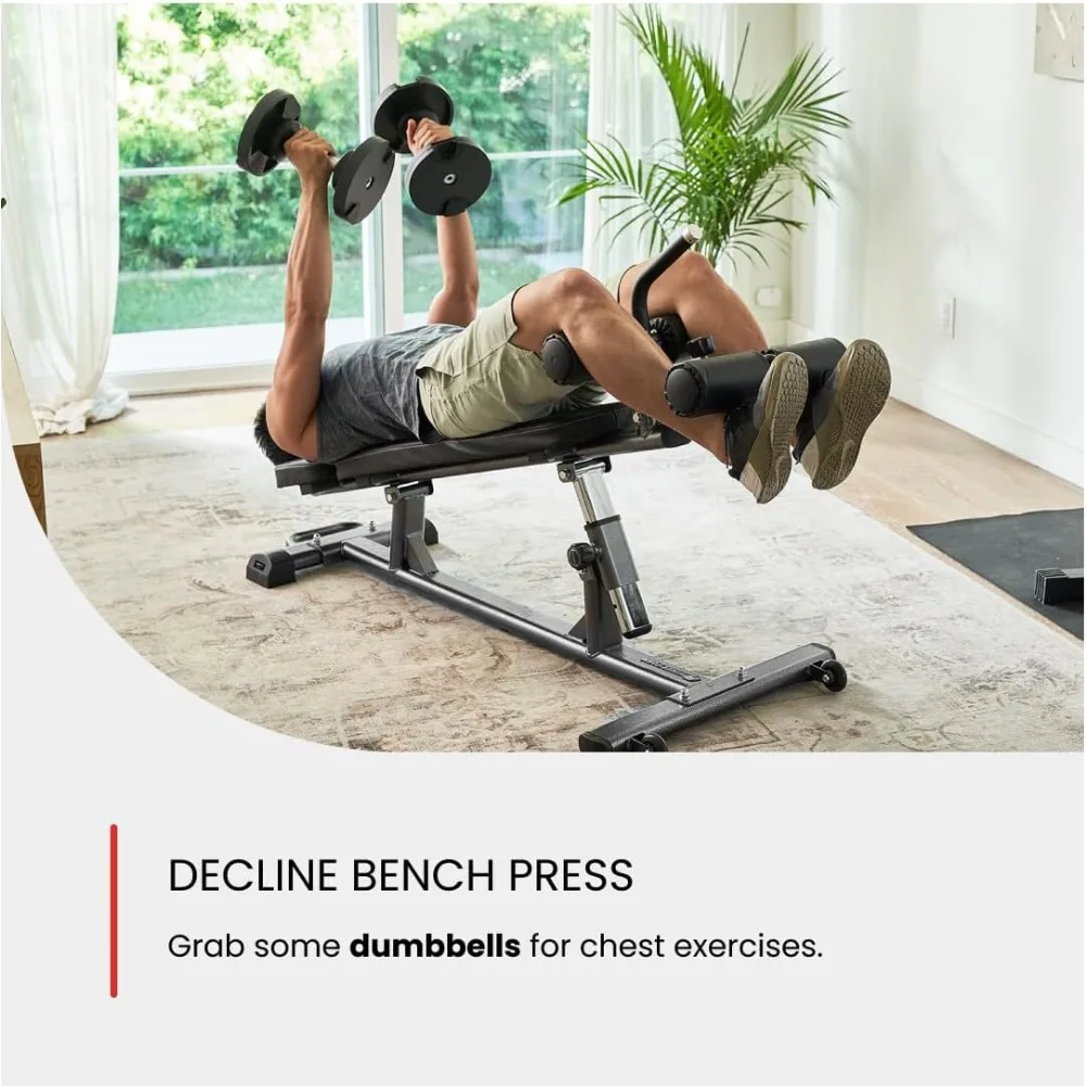 Semi-Commercial Sit-Up Bench For Core Workouts and Decline Bench Press. Adjustable Weight Bench.Great Ab Workout Equipment