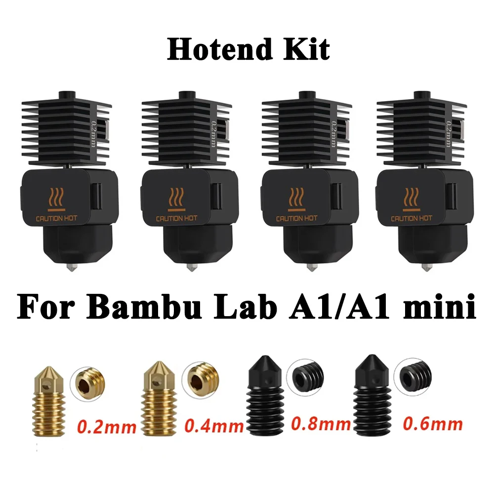 

For Bambu Lab A1 A1 mini Stainless Steel Hotend 0.2/0.4/0.6/0.8MM hotend For Bambu Lab A1 Nozzles Assembly 3D printer Hot end