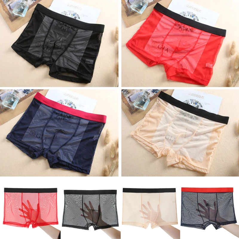 Mens Underwear Mens Ultra-thin Transparent Boxershorts Male Mesh Slips Homme Panties Boxer Shorts Comfortable Men's Underpants