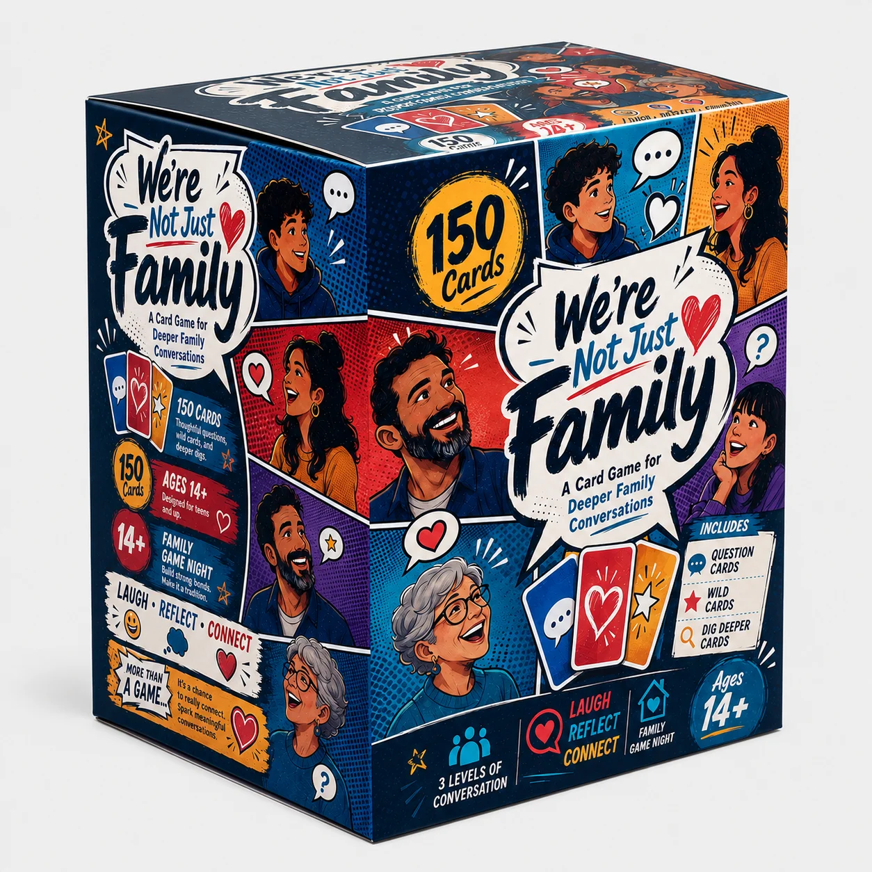 We’re Not Just Family Card Game for Meaningful Conversations 150 Question Cards Wild Cards and Dig Deeper Cards Family Conversat