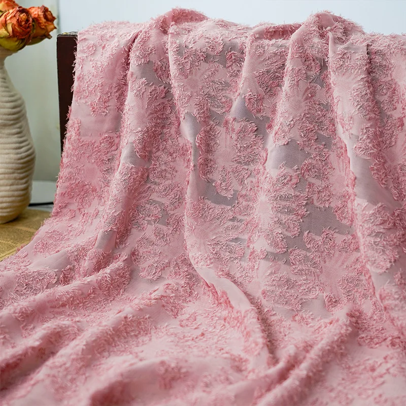 Elegant Chiffon Fabric with New Soft Tassel Design for Wedding and Party Dresses Sewing Cloth By The Meter