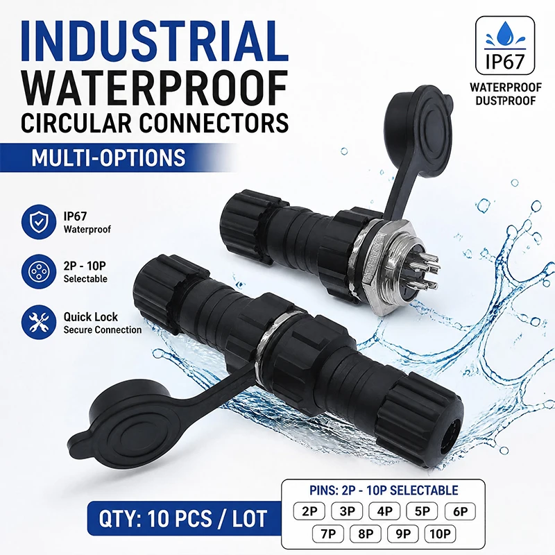 

10Pcs QL16 M16 Waterproof Circular Aviation Connector 2P-10P Pin Docking Back Nut Panel Mount Male Female Plug Socket Wire Set