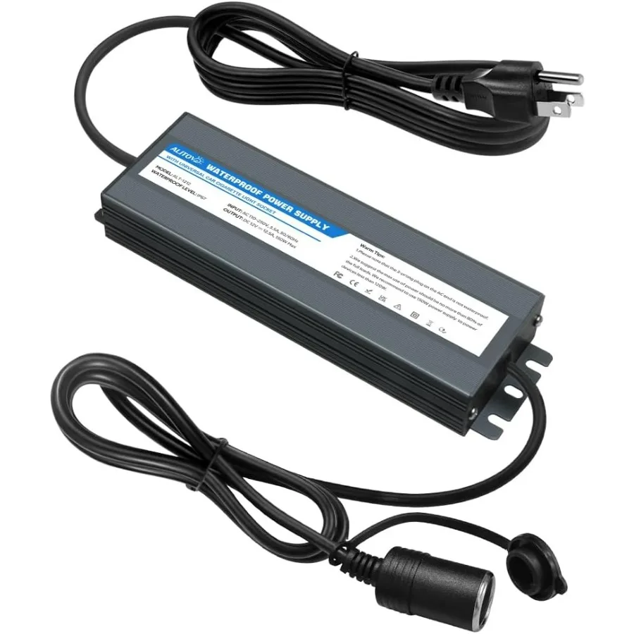 

AC to DC Converter 110V to 12V 12.5A 150W Max Outdoor Power Supply 13ft IP67 Waterproof AC/DC Adapter with Car Cigarette Lighter