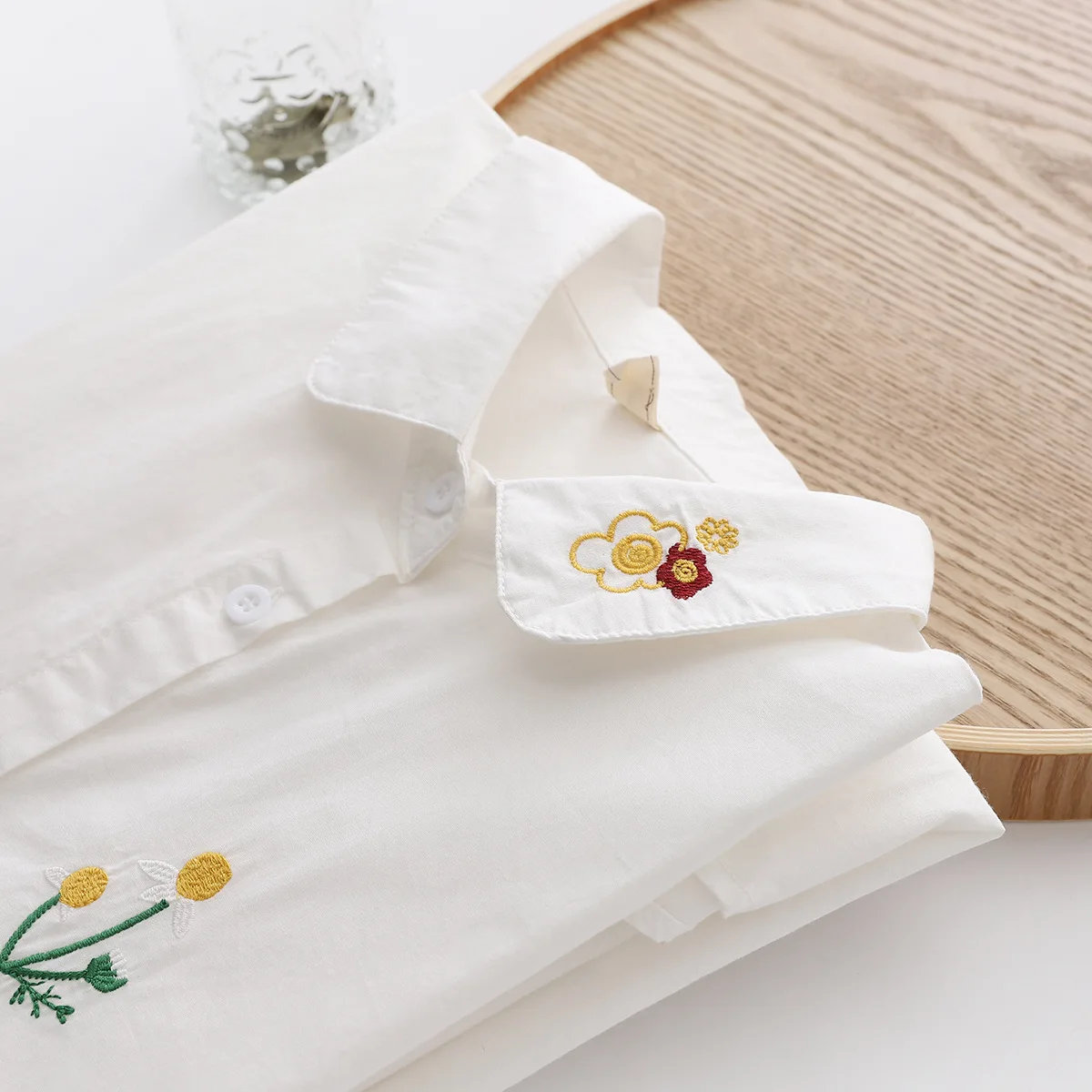 New Spring Cotton Embroidery Shirt Women Lapel Long Sleeve Literature Tops Girl OL Fashion Sweet Blouses 2024 Autumn T43980QC