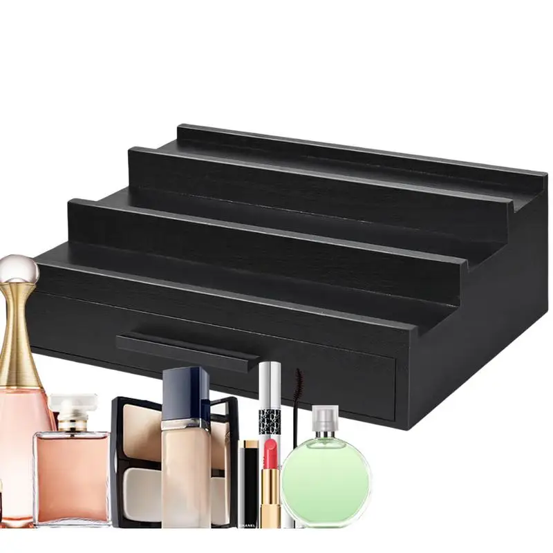 

3 Tier Wooden Black Perfume Organizer Wooden Perfume Stand With Drawers Perfume Rack Display Rack For Men's Watches Gifts