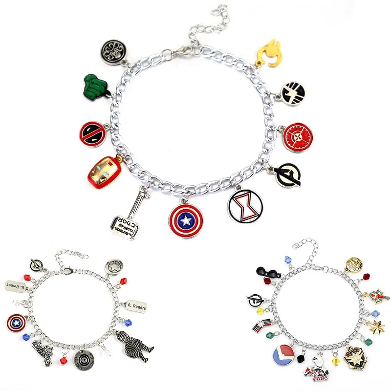 Marvel Legends Pendant Bracelet Captain America Shield Thor's Hammer Bead Pendant Bracelet Boys Girls Gifts