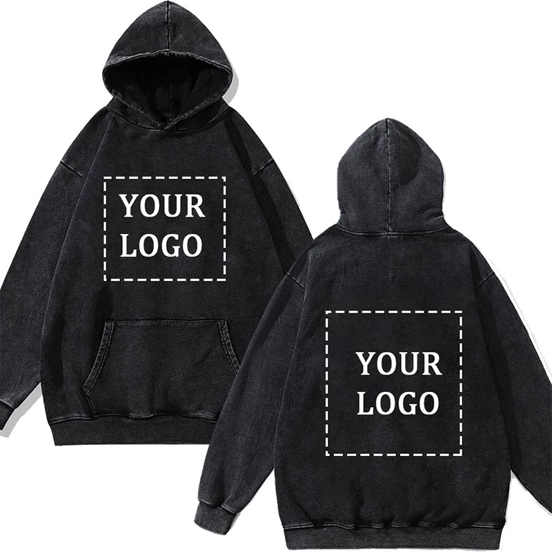 Vintage Solid Custom Hooded Pullover Hoodie Men Washed Wax Dyeing Baggy Casual Hoodies Sweatshirt Women