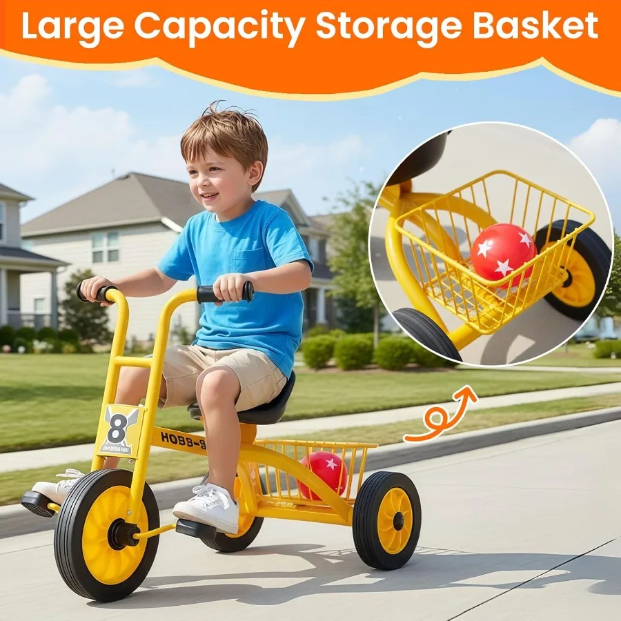 3～8歳向け三輪車、調節可能なシートと収納バスケット付き、幼稚園・保育園向け幼児用自転車、男の子への誕生日プレゼントと玩具