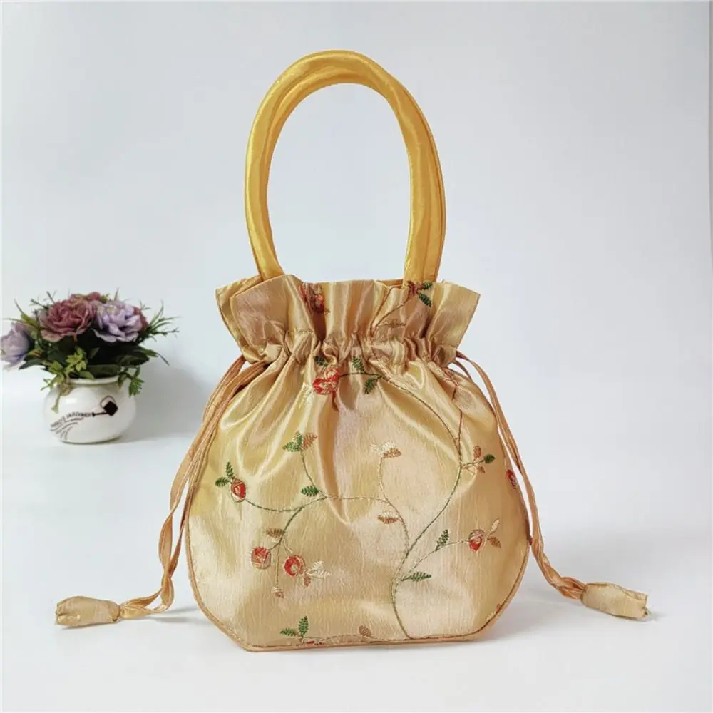 

Elegant Embroidered Flower Women Flower Handbags Handmade Ethnic Style Cosmetic Handbag Purse Top Handle Small Bucket Bag Women