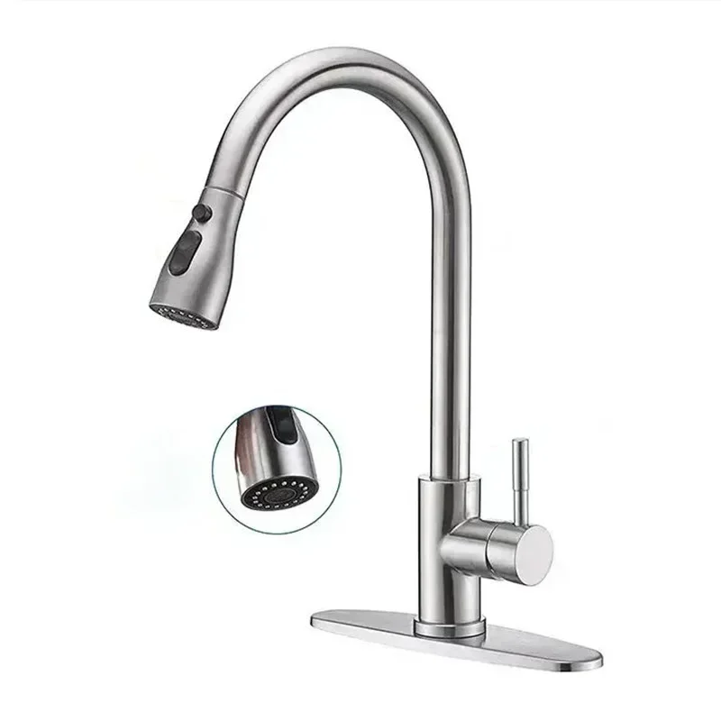 

Retractable Pull-Out Design for Washing Basin and Sink 304 Stainless Steel Kitchen Faucet with Hot and Cold Water Mixer