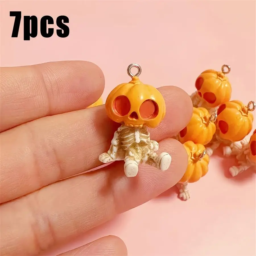 1/5/10/20/50/100pcs Halloween Pumpkin Skull Pendants 3D Resin Pumpkin Charms Ideal for Jewelry Making and DIY Holiday Party Deco