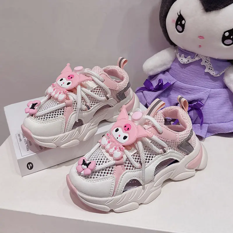 

2024 Tennis Kuromi Girls Sanrio Kawaii Anime Children Sports Shoes Spring Cartoon Cute Net Shoes Soft Sole Tide Gifts for Kids