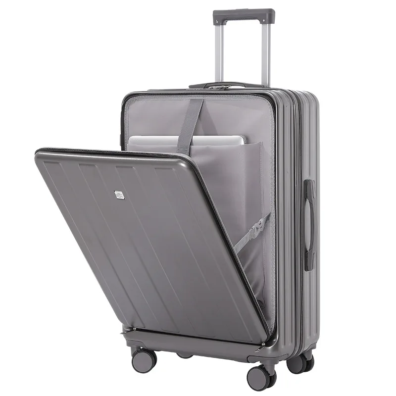 Valise Multifonction avec Porte-Gobelet USB pour Homme et Femme, Bagage à Ouverture Frontale, Chariot à Roulettes, Cabine de Voyage, Nouveau