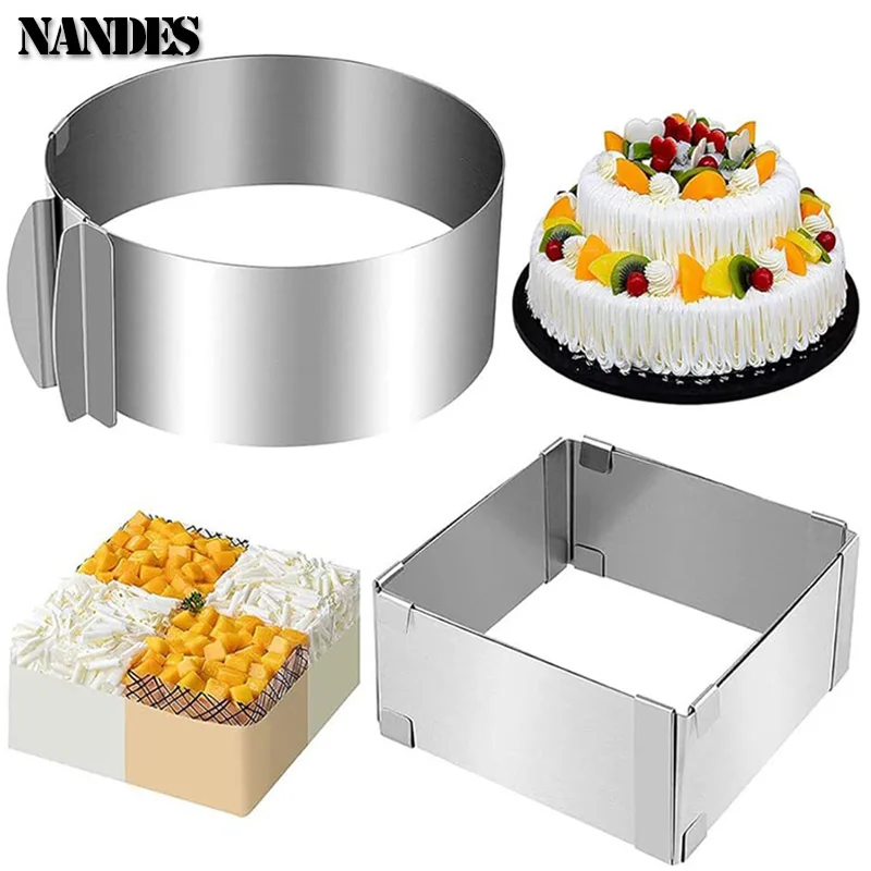 Round Square Adjustable Mousse Ring Stainless Steel Cake 3D Baking Mould Kitchen Dessert Decorating Tools