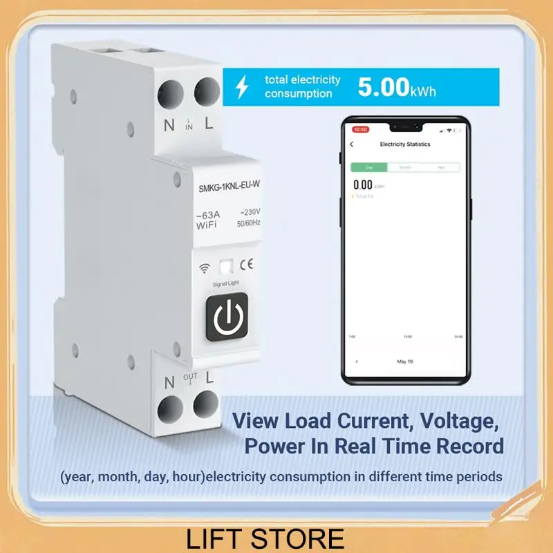 BTLIFE-Tuya WIFI Smart Circuit Breaker 1P+N 1A-63A Adjustable DIN Rail With Metering Work With Smart Life Alexa Home