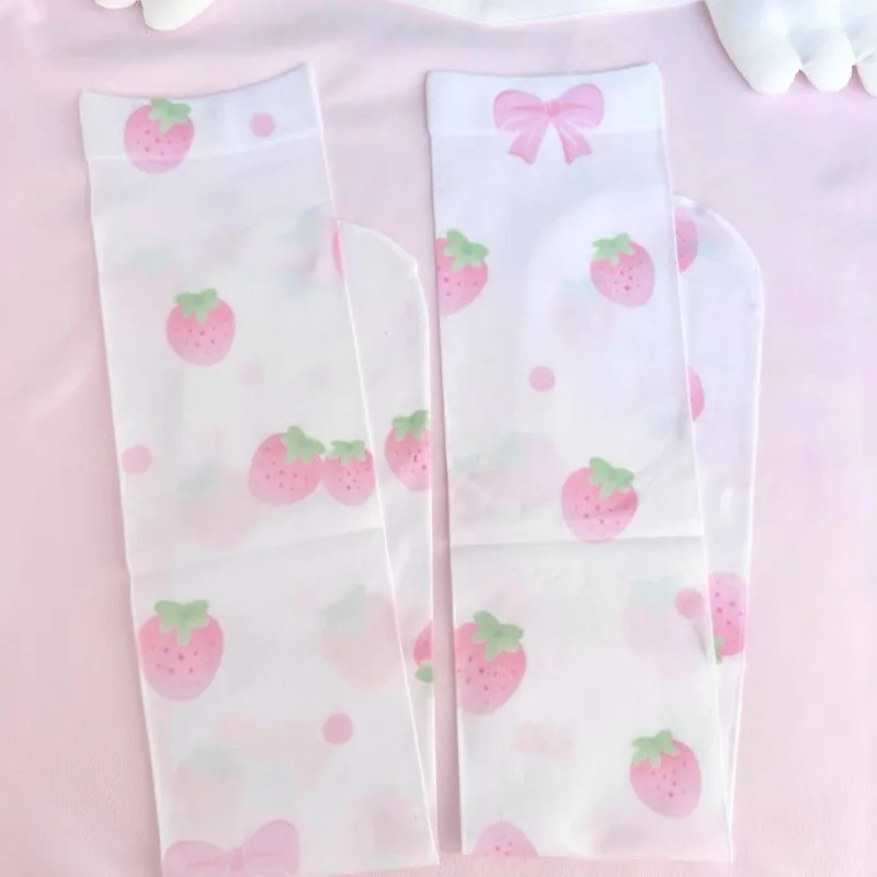 Japanese Pink Cartoon Rabbit Printing Sock Women Y2k Aesthetic Long Leg Socks Kawaii Harajuku Grunge Knee Length 2024 Summer