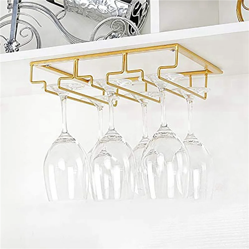 

4X 3 Rows Wine Glass Rack Under Cabinet Stemware Holder Iron Wine Glass Organizer Glasses Storage Hanger For Bar Kitchen