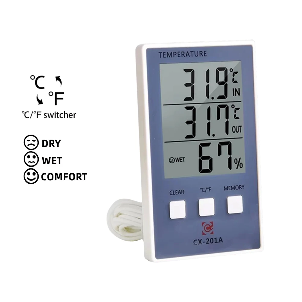 Digital Thermometer Hygrometer Indoor Outdoor Temperature Humidity Meter C/F LCD Display Sensor Probe Weather Station