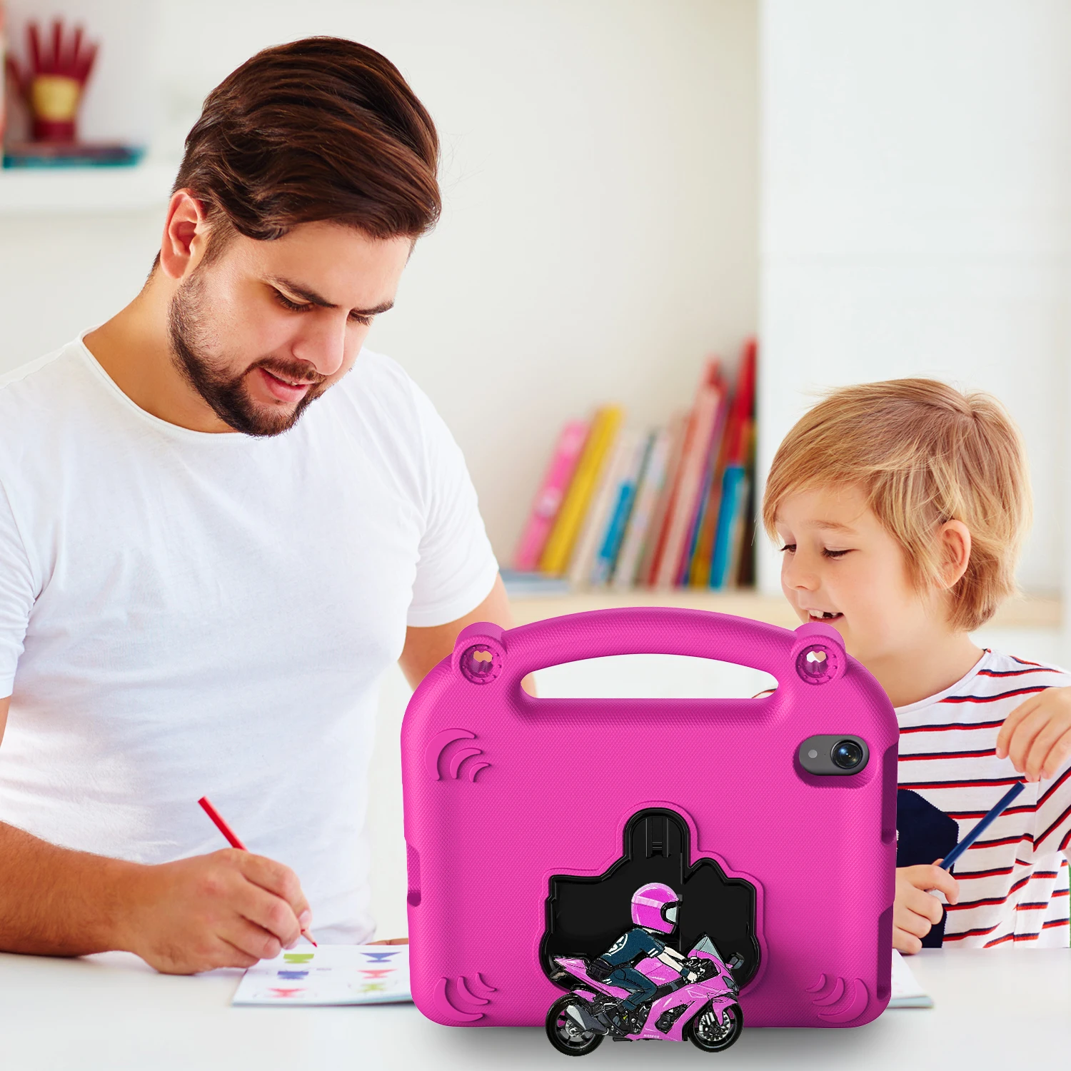 حافظة حماية للكمبيوتر اللوحي بحامل الدراجة النارية باللون الأحمر الوردي لجهاز iPad Pro 11 13 M4 iPad Air 11 13 M3 iPad11A16 2025 2024 mini7 iPad9/8/7th