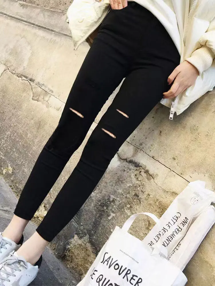 High Waist Korean Style Tight Fit Base Layer Pants Women's Spring Summer Thin Eighteen Elasticity Pencil Nine Black Pants