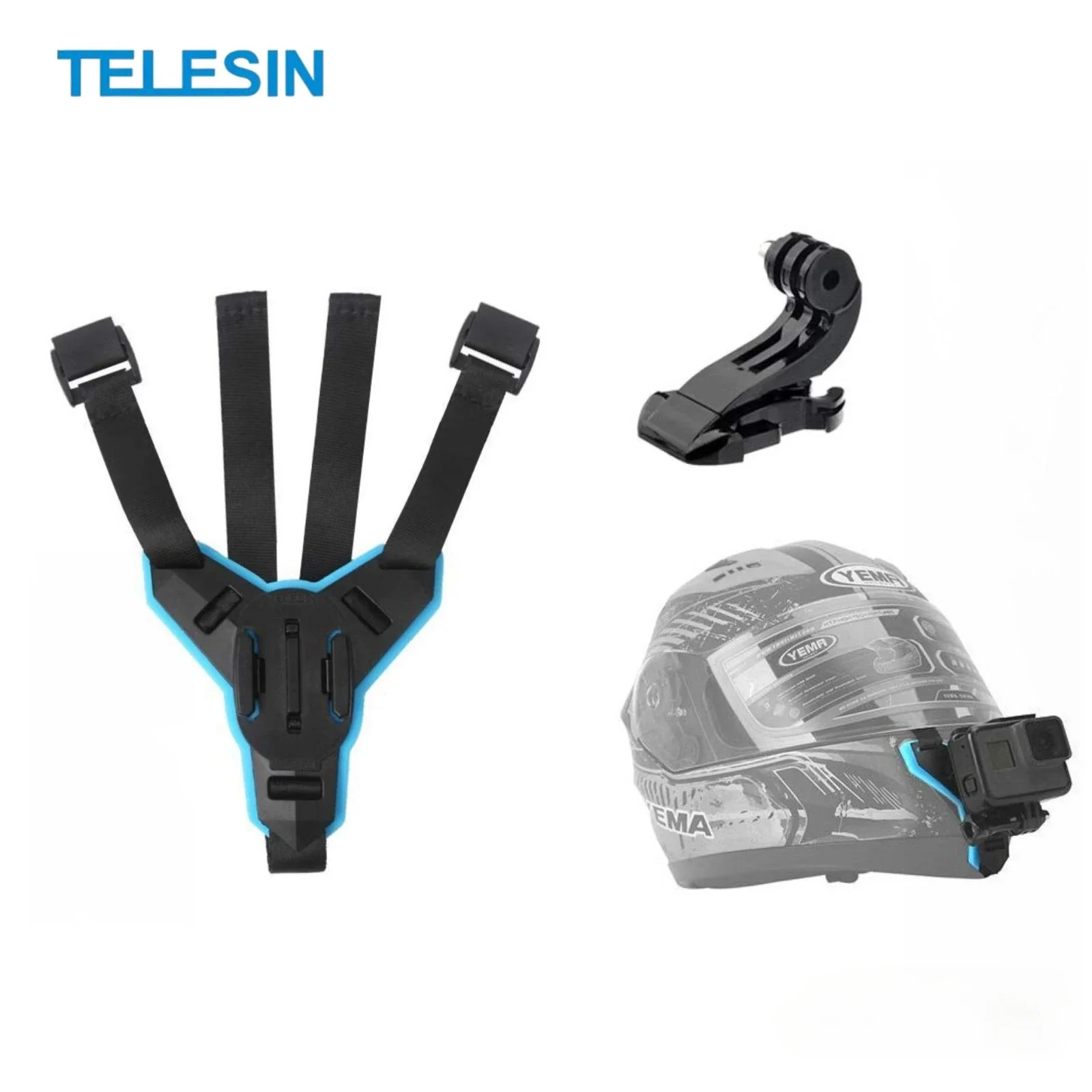 TELESIN Motorcycle Helmet Strap Mount for Gopro Hero 13 12 11 10 9 8 DJI OSMO Action 5 4 3 Insta360 X3 X4 ACE Anti-Slip Mount