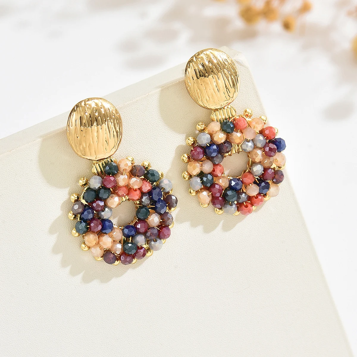 Handmade Beaded round Button Pendant Earrings Bohemian-Style Vacation-Inspired Women's Daily Wear Jewelry