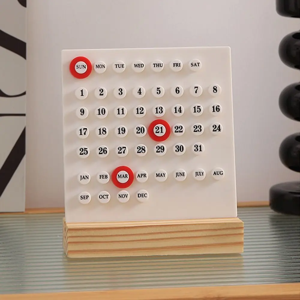 Calendario fai-da-te in acrilico con base in legno Diecimila anni Pianificatore di data in acrilico staccabile 3 anelli azionati a mano