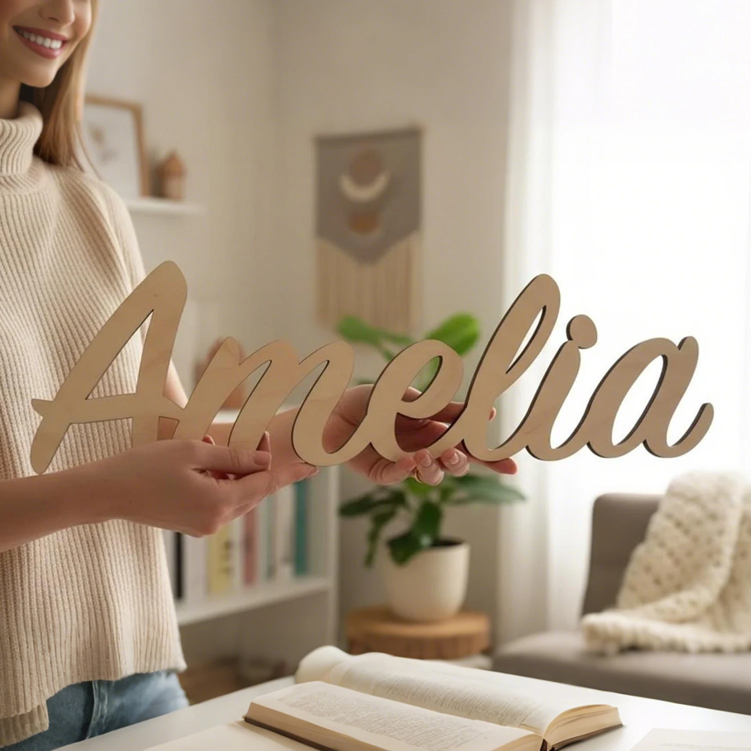 1pc Personalized customized name wooden sign Customizable letters or names, baby crib label, wall art decoration wall sticker,