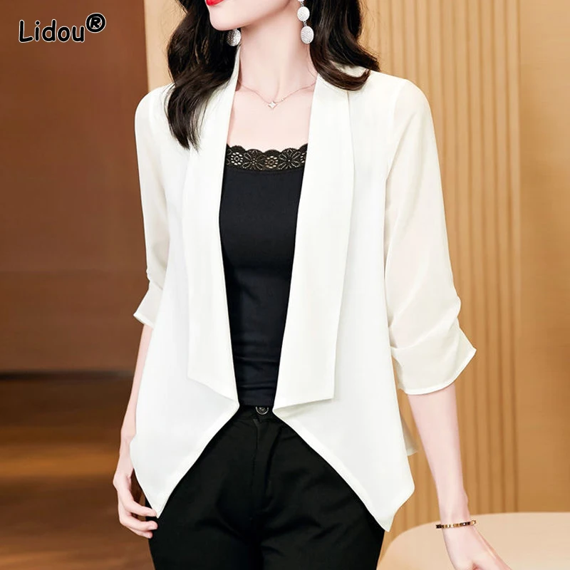 

2023 Summer Fashion Elegance Simplicity Commuting Crowd Design Sense Solid Color Three Quarter Sleep Versatile Thin Suit Coat