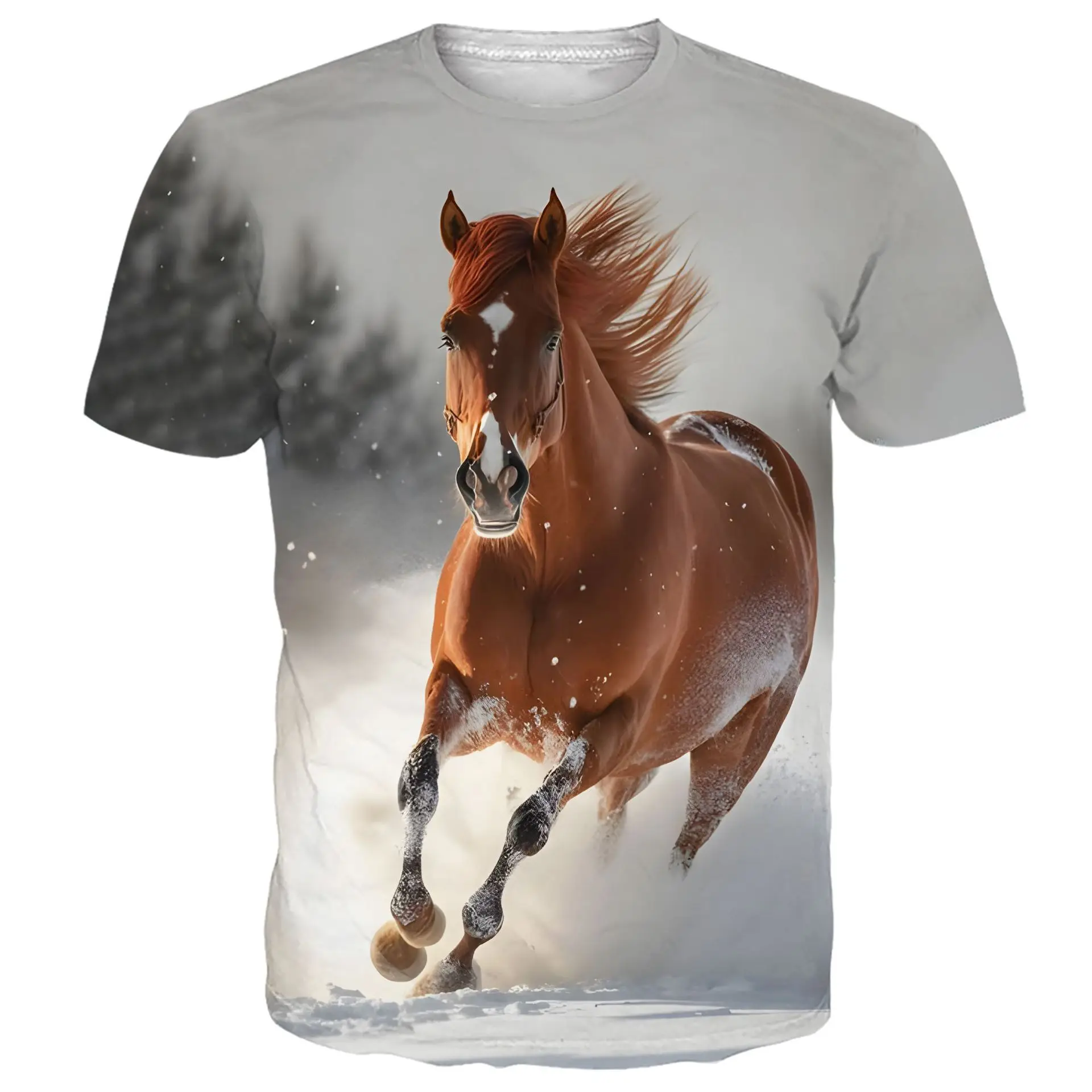 

2025 new 3D digital printing European and American men's short-sleeved top leisure horse animal T-shirt.