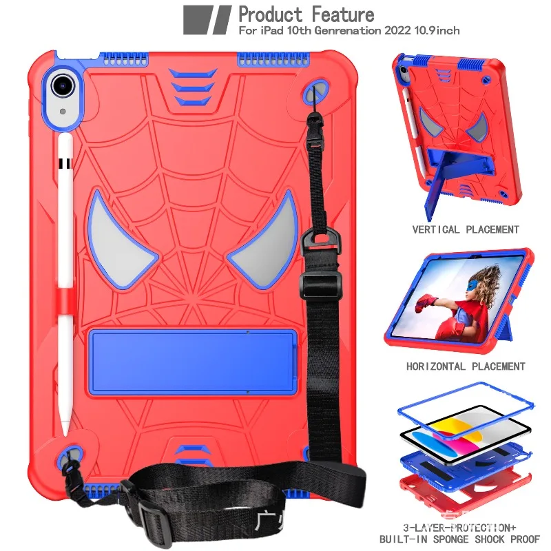 Case For iPad(A16)11th 10th 10.9 Air 5 4 3 10.5 Pro 11 2018 Kids Cover iPad 10.2 7th 8th 9th Shockproof Stand Case+Shoulder Belt