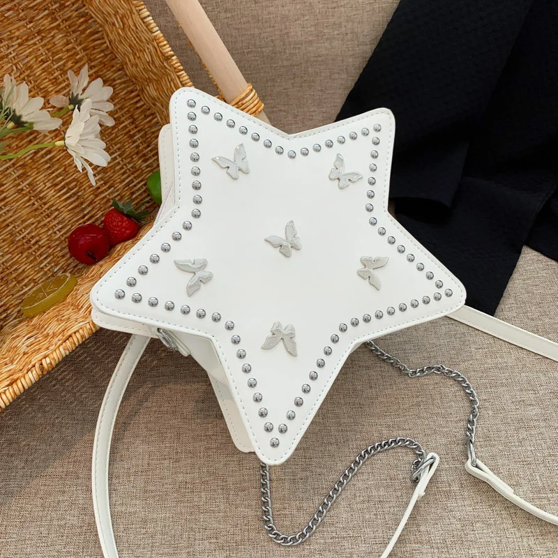 Y2K Rivet Butterfly Decoration Luxury Star Shape Design Shoulder Bag For Women New Cage Ladies Chain Purses And Handbags Backpac