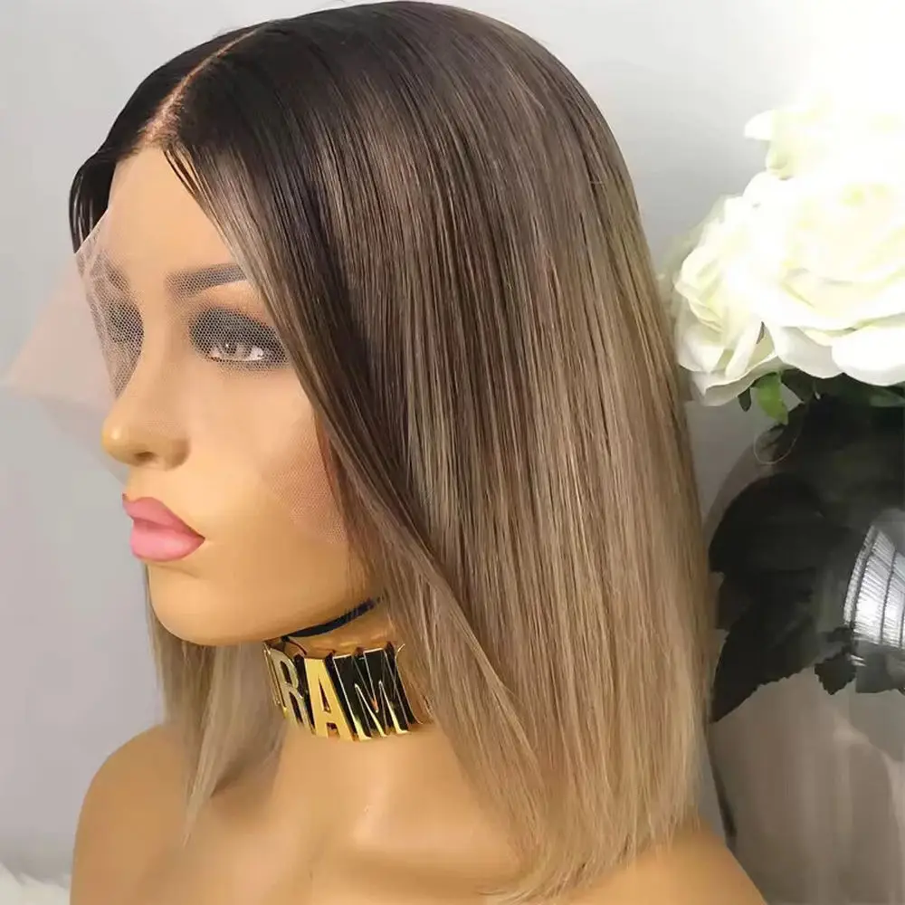 الكتف الطبيعي مستقيم شعر مستعار فوتورا مرونة العسل شقراء أومبير الاصطناعية الدانتيل الجبهة الباروكات الجذور الداكنة فراق الأوسط الباروكات المختلطة #2