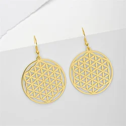My Shape Flower of Life Drop Earrings for Women Stainless Steel Mandala Sacred Geometry Flower Dangle Earring Amulet Jewelry