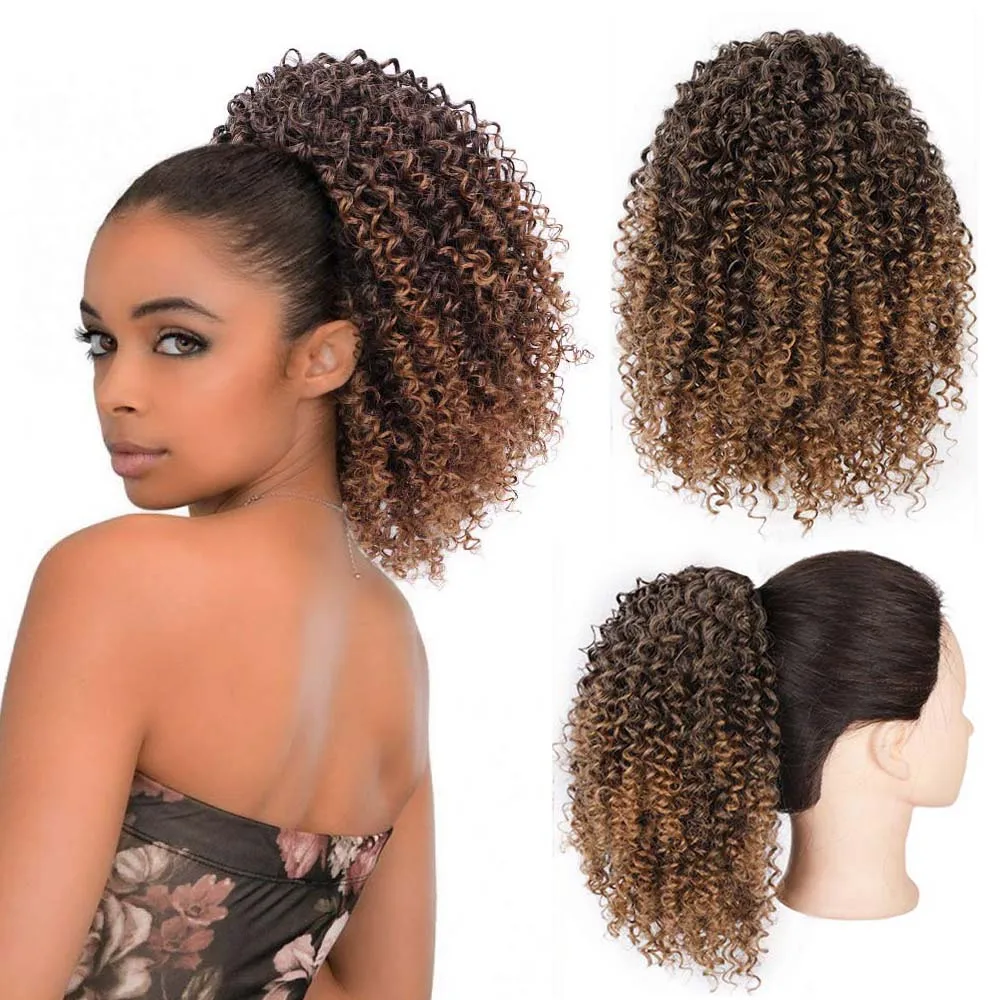 

Brown Drawstring Ponytail Extension Kinky Curly Fake Ponytail Hair Extensions Short Synthetic Pony Tails Hair Pieces for Women