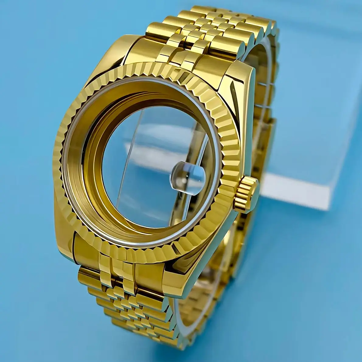 39mm  Watch Case Gold Stainless Steel Parts Fit NH35  Movement 28.5mm Dial Sapphire Modification Case Kit Adjustable Strap