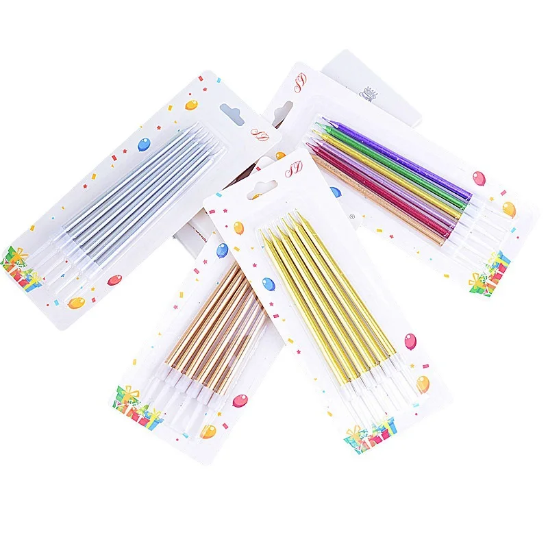6pcs Metal Gold Silver Birthday Candles DIY Colorful Cake DecorasWedding Baby Shower Supplies Color Cake Topper