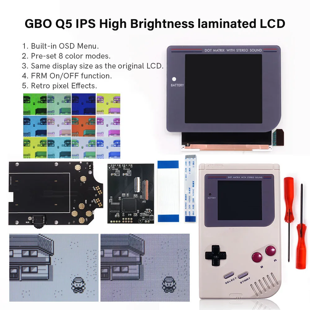 

3.1 Inches IPS Q5 Pre-Laminated Backlight LCD Screen OSD Menu FRM Function Screen Kit+Pre-cut Shell For Game Boy DMG Classic