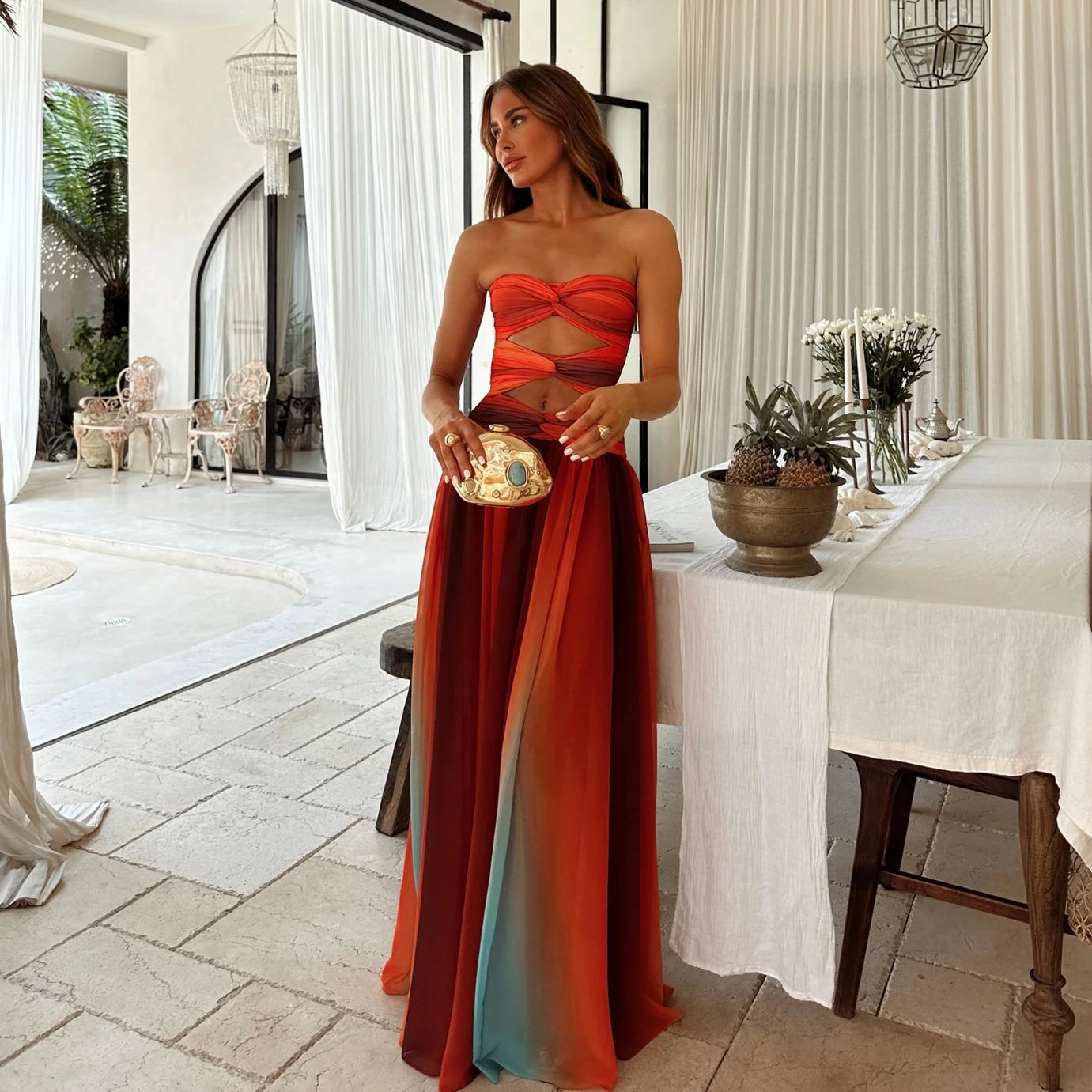 2 Pcs Hollow Swimsuit Sexy Women Bikini 2025 Cut Out Swimwear Female Swimming Suit Long Skirt Deep V Biquini Bodysuit Beachwear image 6