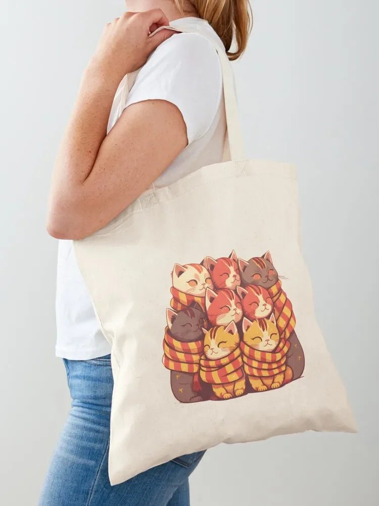

A Pile of Cats wearing Yellow and Red Scarves - Fantasy - Harry Tote Bag custom canvas bag Cloth bag handbag